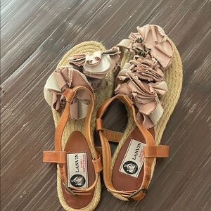 Lanvin Women's cream and beige sandals with brown straps